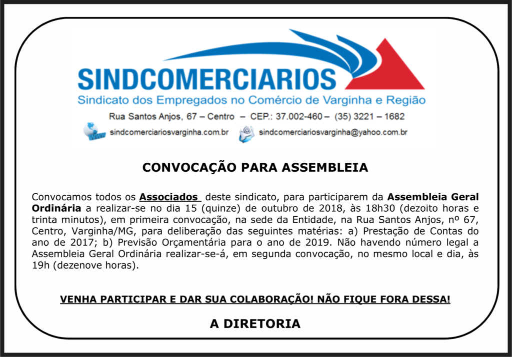 15 de Outubro – Assembleia de Prestação de Contas